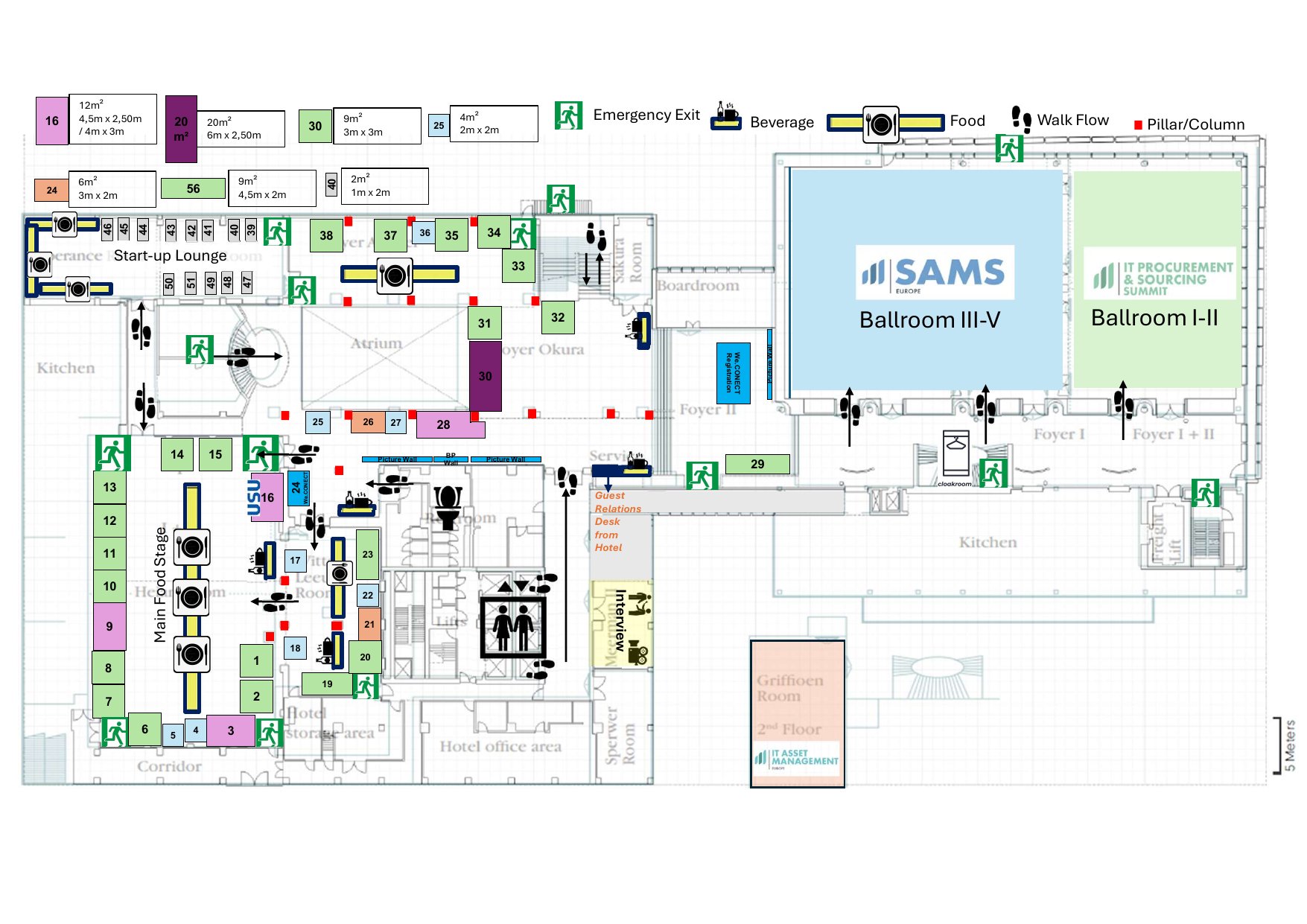 SAMS Europe 2026 exhibition hall map showing LicenseFortress at booth 35