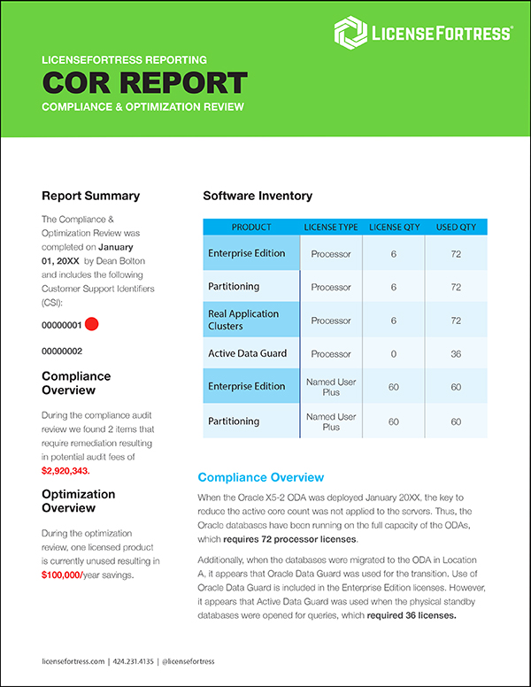 License Fortress COR Software Inventory